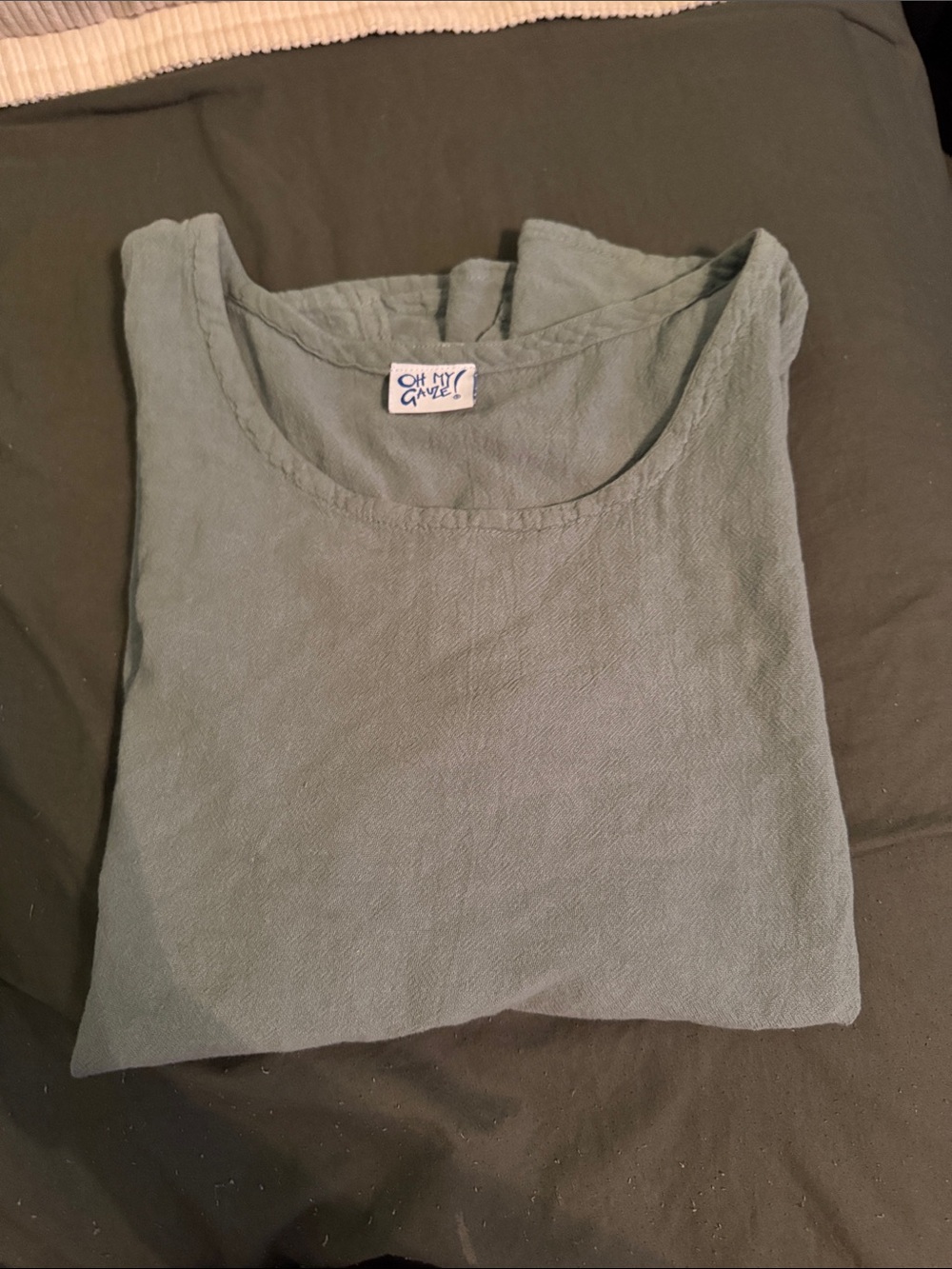 Oh My Gauze! Sage Green Scoop Neck Gauze Top